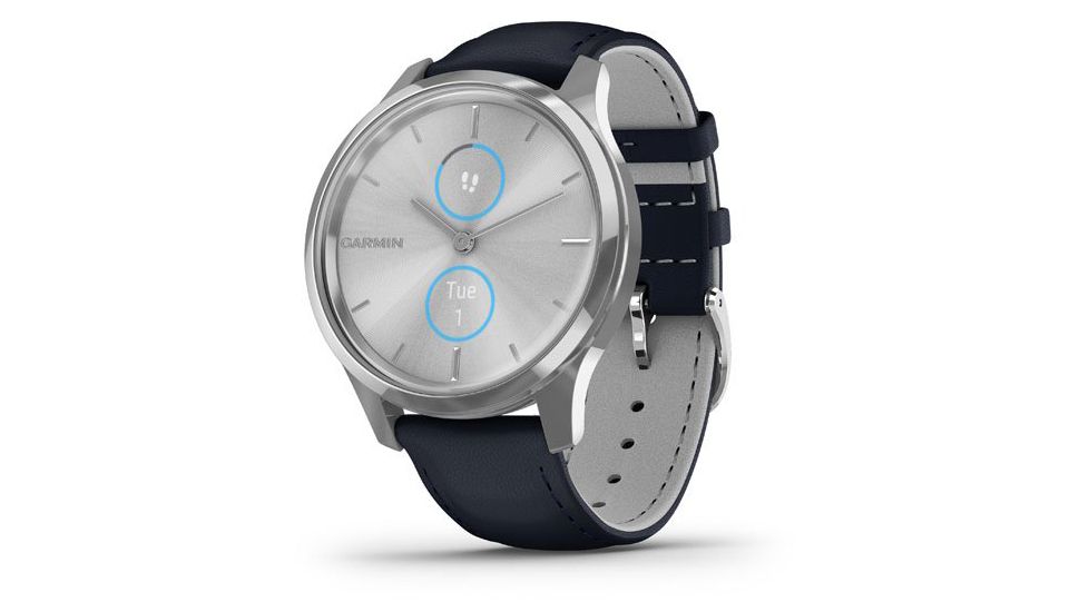 Garmin Vivomove 3 Luxe Hybrid Smartwatch w/Leather Band, Navy/Silver, 010-02241-00