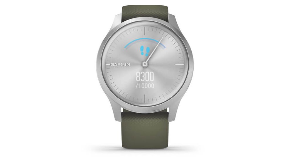 Garmin Vivomove 3 Style Hybrid Smartwatch w/Silicone Band, Moss Green/Silver, 010-02240-01