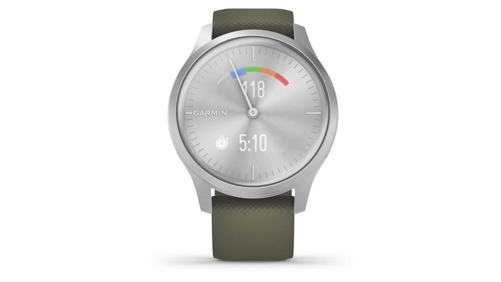 Garmin Vivomove 3 Style Hybrid Smartwatch w/Silicone Band, Moss Green/Silver, 010-02240-01