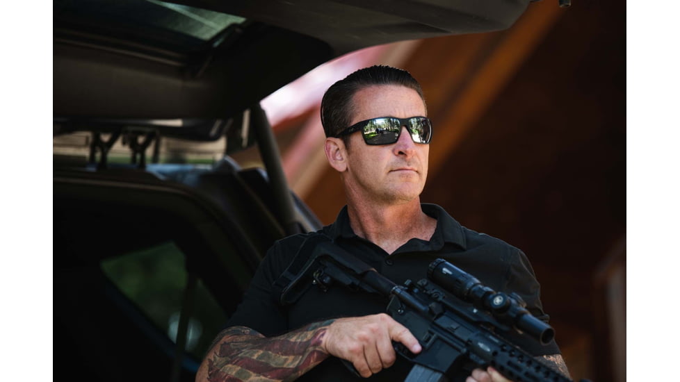 Gatorz Marauder Glasses, Smoke Polarized Lens w/Blue Mirror, Black, One Size, GZ-12-421