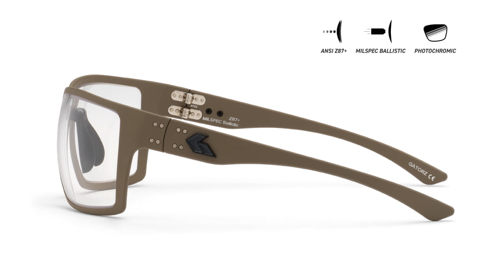Gatorz Marauder Sunglasses, Tan Cerakote, MILSPEC Ballistic Photochromic w/ Anti-Fog, w/ Black Logo, Tan, GZ-12-305