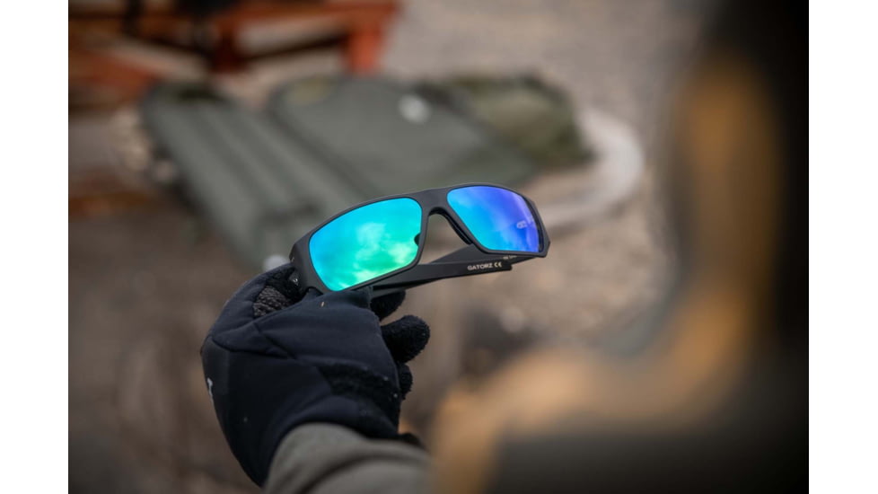 Gatorz Specter Sunglasses, Cerakote Black Frame, Smoke Polarized w/Blue Mirror Lens, GZ-08-421