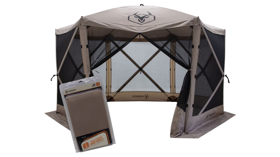 Gazelle G6 6-Sided Portable Gazebo Pop-Up Hub Screen Tent, 3 Pack of Wind Panels, Desert Sand, 8-Person, GK908