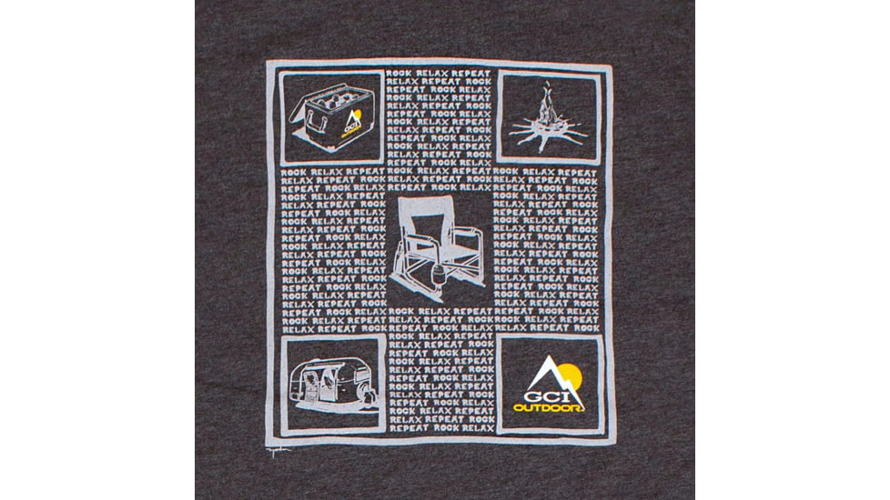 GCI Outdoor Rock, Relax, Repeat Short Sleeve T-Shirt - Mens, Charcoal, Small, rockrelaxrepeatshortsltshirt
