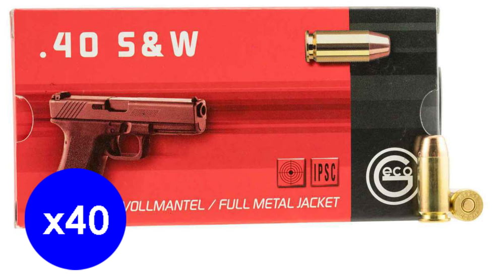 GECO .40 S&amp;W 180 Grain Full Metal Jacket Brass Cased Centerfire Pistol Ammo, 2000 Rounds