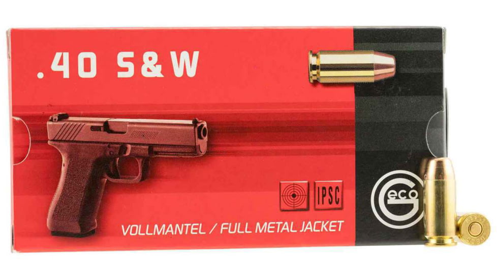 GECO .40 S&amp;W 180 Grain Full Metal Jacket Brass Cased Centerfire Pistol Ammo, 50 Rounds, 271240050