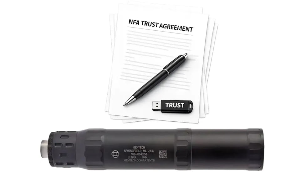 Gemtech Lunar 9 DT 9mm Luger Suppressor, 1.4x9 in, Black, w/ NFA Trust Registration, 100000230436-KIT1