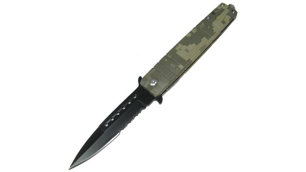 Gen Pro Assisted Opener Knife, Green Camo Textured Handle, Black ComboEdge SK-8269GNPF