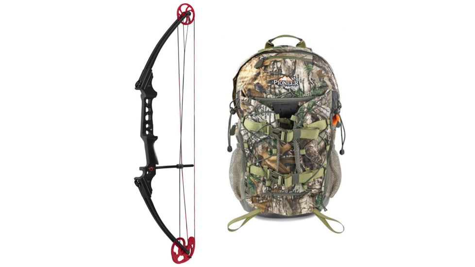 Genesis Pro Bow, Black/Red Cam RH, 10496A W/ Vanguard L Hunting Backpack-Realtree Camo