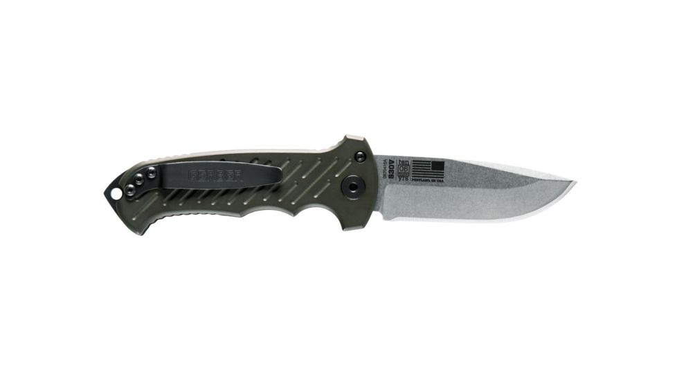 Gerber 06 Auto Automatic Folding Knife, 10-th Anniversary, 8.7 in Overall, 3.5 in S30V Plain Drop Point Stonewash Blade, G10 Olive Drab Handle, 30-001263