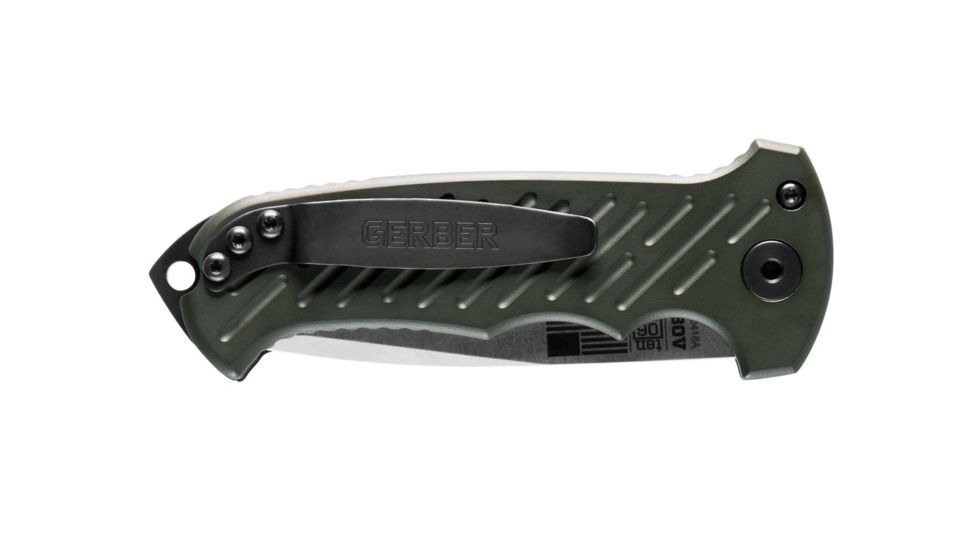 Gerber 06 Auto Automatic Folding Knife, 10-th Anniversary, 8.7 in Overall, 3.5 in S30V Plain Drop Point Stonewash Blade, G10 Olive Drab Handle, 30-001263