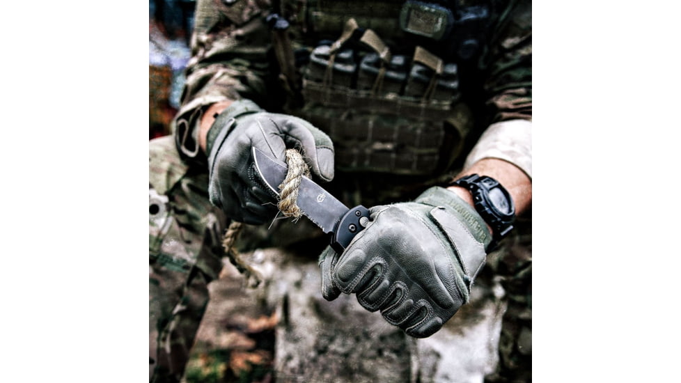 Gerber 06 Auto Automatic Folding Knife, 8.5 in Overall, 3.8 in S30V Serrated Drop Point Black Oxide Blade, Hard Anodized 6061-T6 Machined Aluminum Black Handle, 30-000377