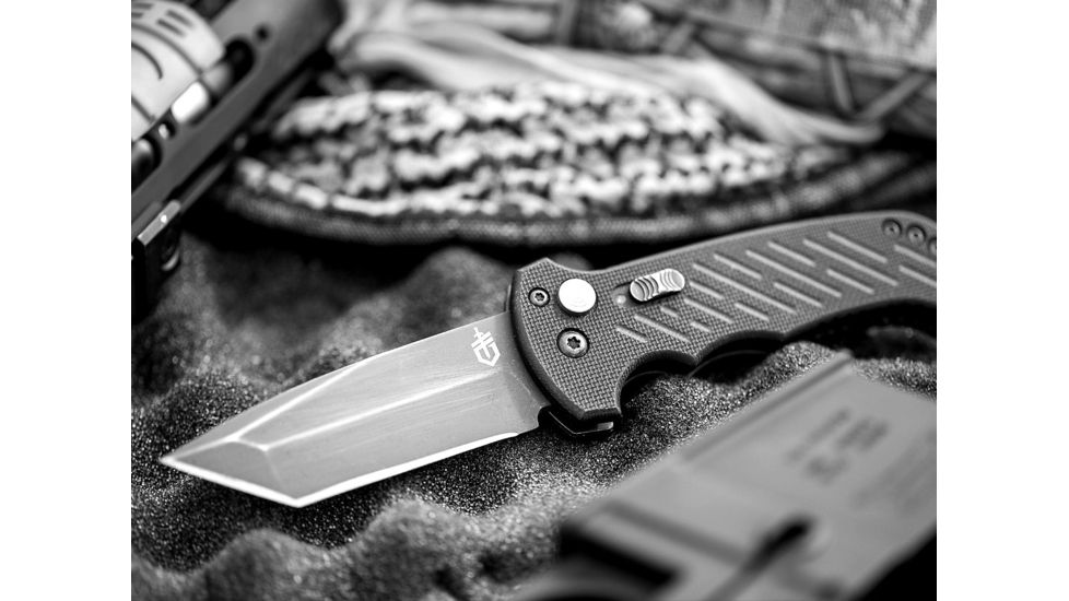 Gerber 06 Auto Automatic Folding Knife, 8.5 in Overall, 3.8 in S30V Fine Edge Tanto Black Oxide Blade, G10 Black Handle, 30-001296