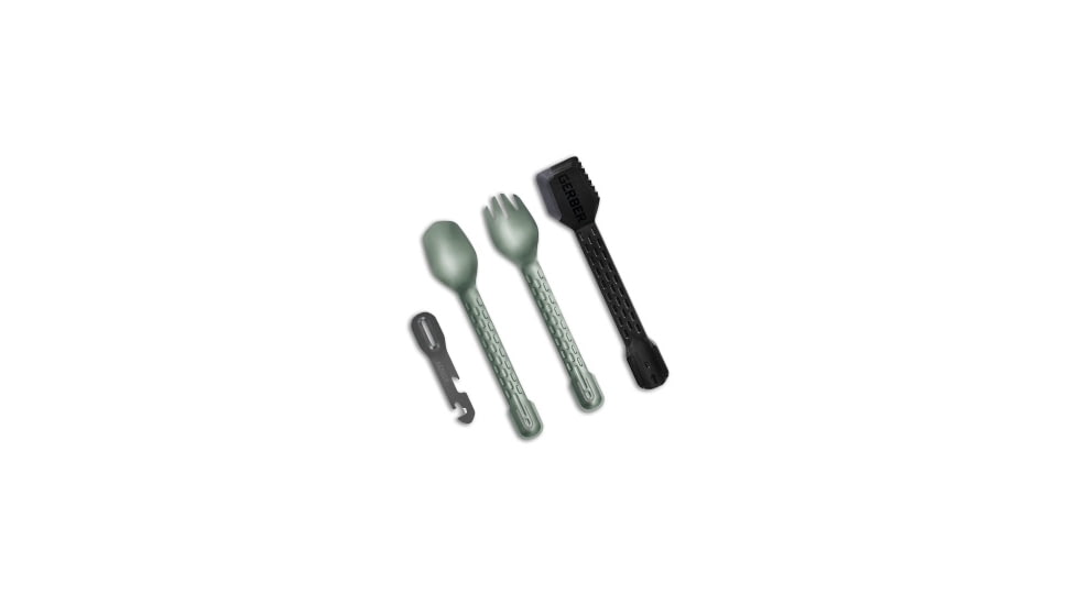 Gerber Gerber ComplEAT 4PC Lightweight Utensil Set Baltic HZ Green/Blk/Gray G1072329, Black/Gray/Green, adult, BHQ-199931