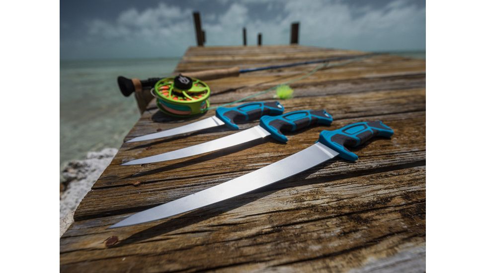 Gerber Controller Fixed Blade Fillet Knife, 6in, 9CR18MOV Steel Blade, Salt-Resistant, Cyan, 31-003557