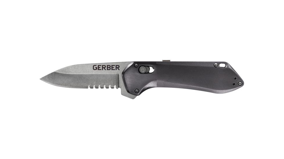 Gerber Highbrow Compact Assisted Opening Folding Knife, 2.8in, 7CR Steel, Partially Serrated, Grey, 30-001519