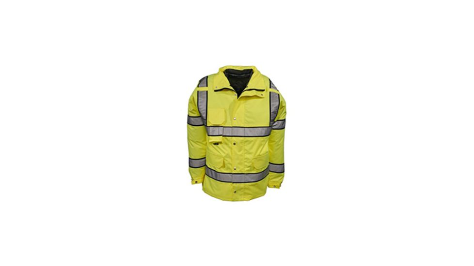 Gerber Outerwear Viz Tech Parka Silver Trim with Black Edge Ansi 107 Class 3, LIME, SR 70SL SR