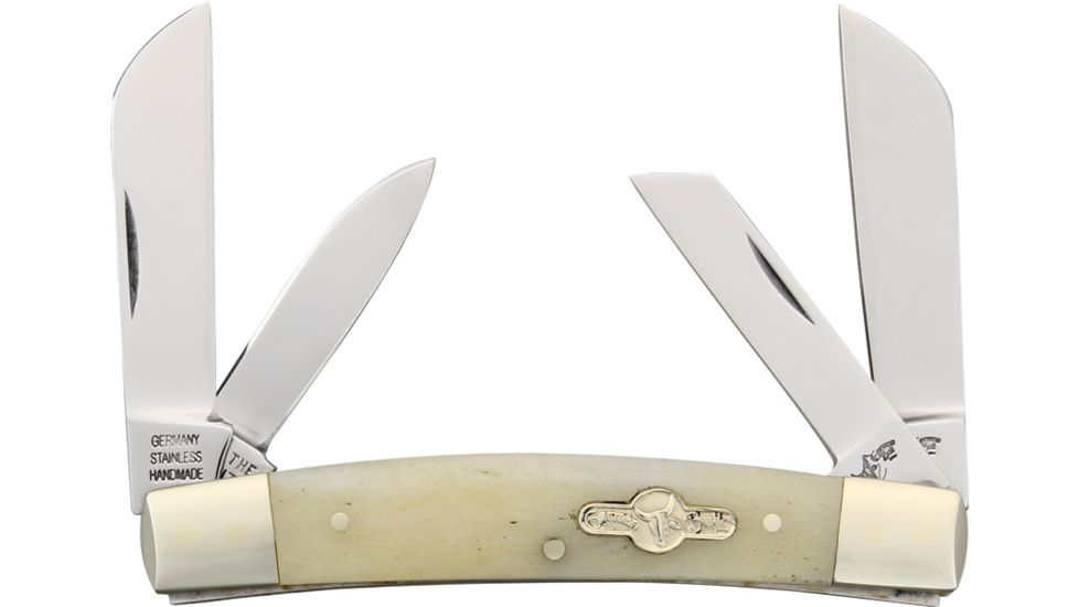 German Bull Bobcat Folding Knife,Stainless Blade, White Smooth Bone Handle GB664WSB