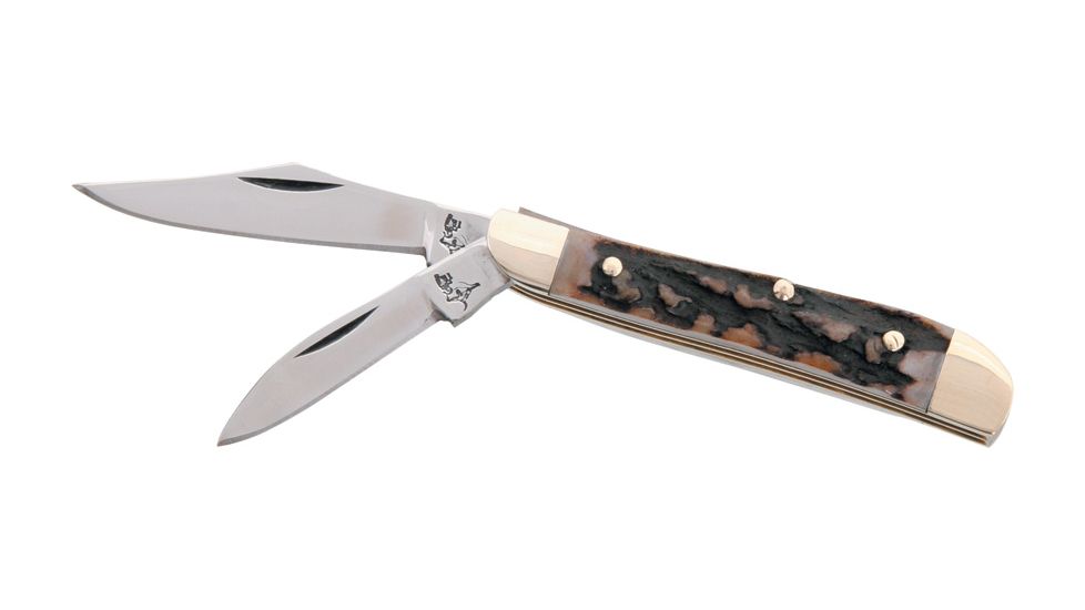 German Bull Peanut Stag Folding Knife,Stainless Clip and Pen Blade, Genuine Stag Handle GB105