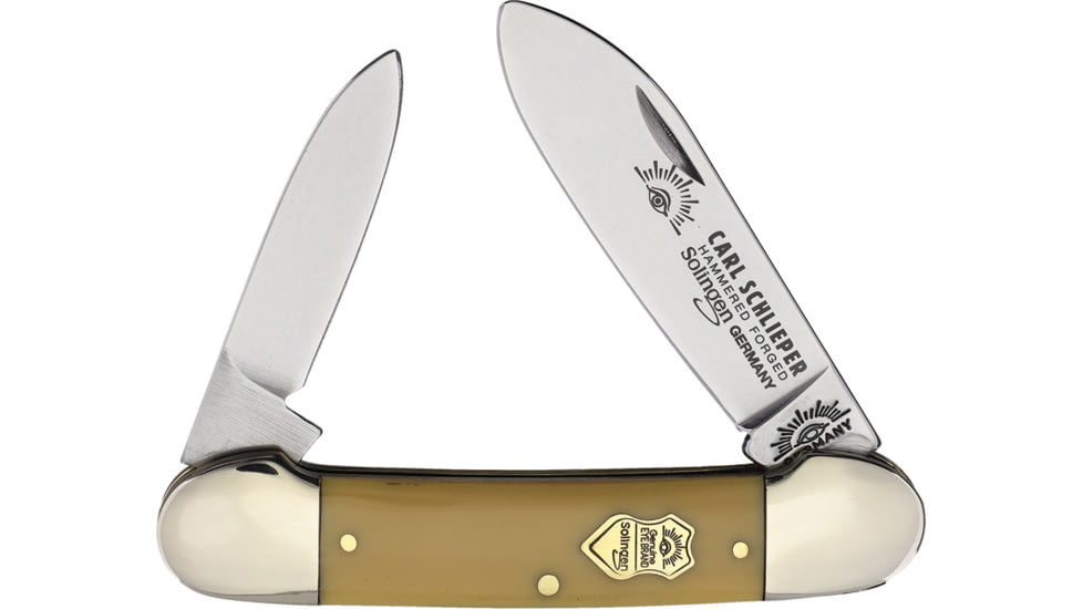 German Eye Butterbean Folding Knife, 3.63in Closed, Satin Spear/Pen Blades, Yellow Smooth Synthetic Handle, BB Y BUTTERBEAN