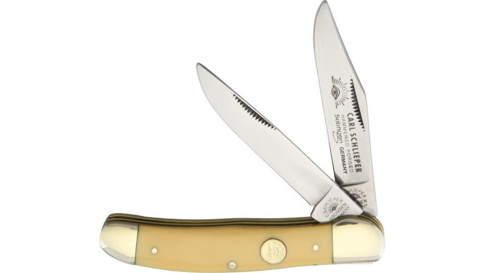German Eye Copperhead Folding Knife,Clip/Skinning Blade, Yellow Celluloid Handle GEGXY