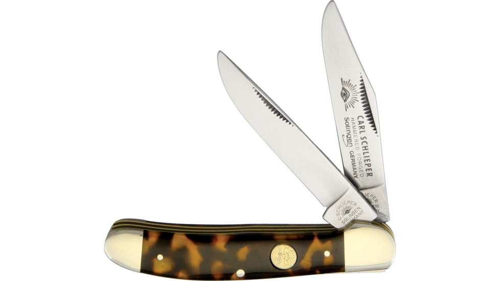 German Eye Copperhead Imitation Tortoise Folding Knife, Mirror Solingen Steel Clip And Skinner Blades, Imitation Tortoise Shell Handle, GXPL IMITATION TORTOISE