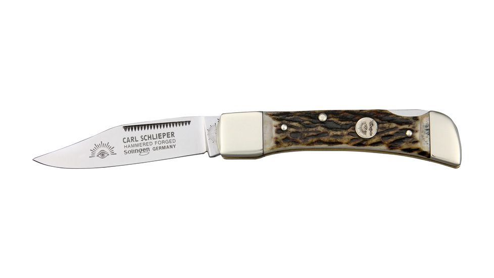 German Eye Lockback Folding Knife,Solingen Steel Clip Blade, Deer Stag Handle GE99JRDSL