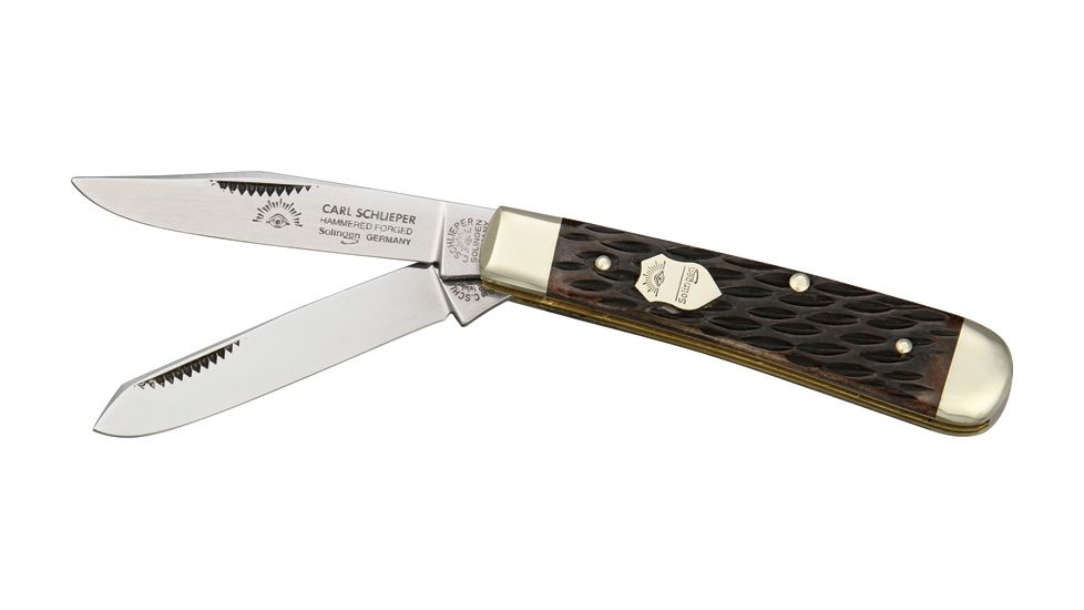German Eye Mini Trapper Folding Knife,Clip and Spey Blade, Black Jigged Bone Handle GEBJB