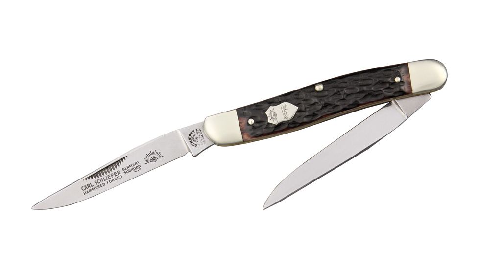 German Eye Muskrat Folding Knife,Twin Clip Blade, Jigged Bone Handle GEMB