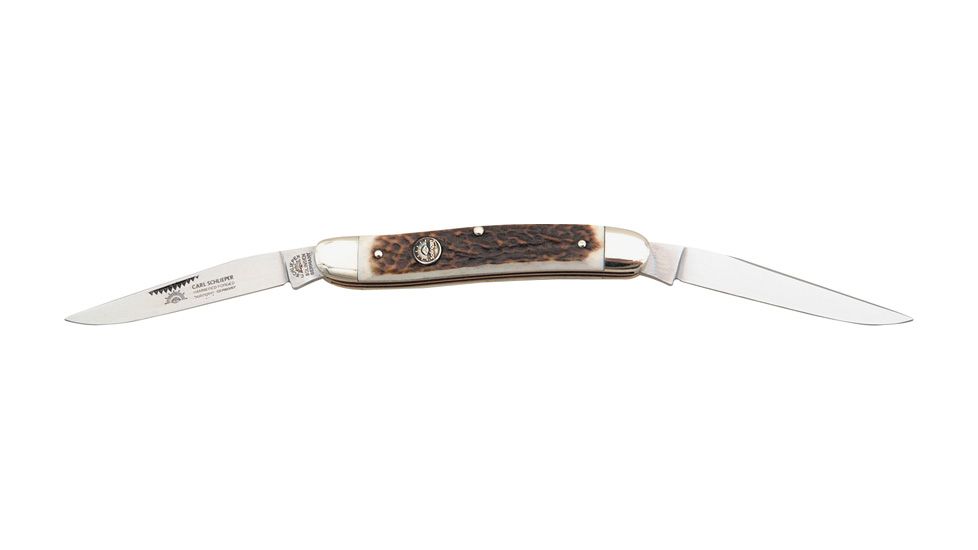 German Eye Muskrat Stag Folding Knife,Twin Solingen Steel Clip Blade, Genuine Deer Stag Handle GEMDS