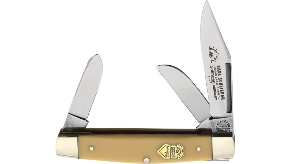 German Eye Premium Stockman Folding Knife,Solingen Steel Blade, Yellow Celluloid Handle GE350Y