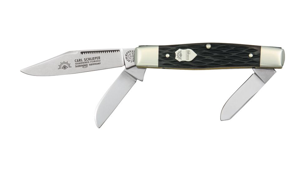 German Eye Stockman Folding Knife,Clip/Spey/Sheepsfoot Blade, Dark Brown Pick Bone Handle GE350PB