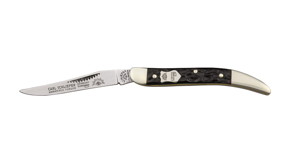 German Eye Toothpick Folding Knife, 2.25in, Solingen Steel Long Clip Blade, Black Pick Bone Handle GETP