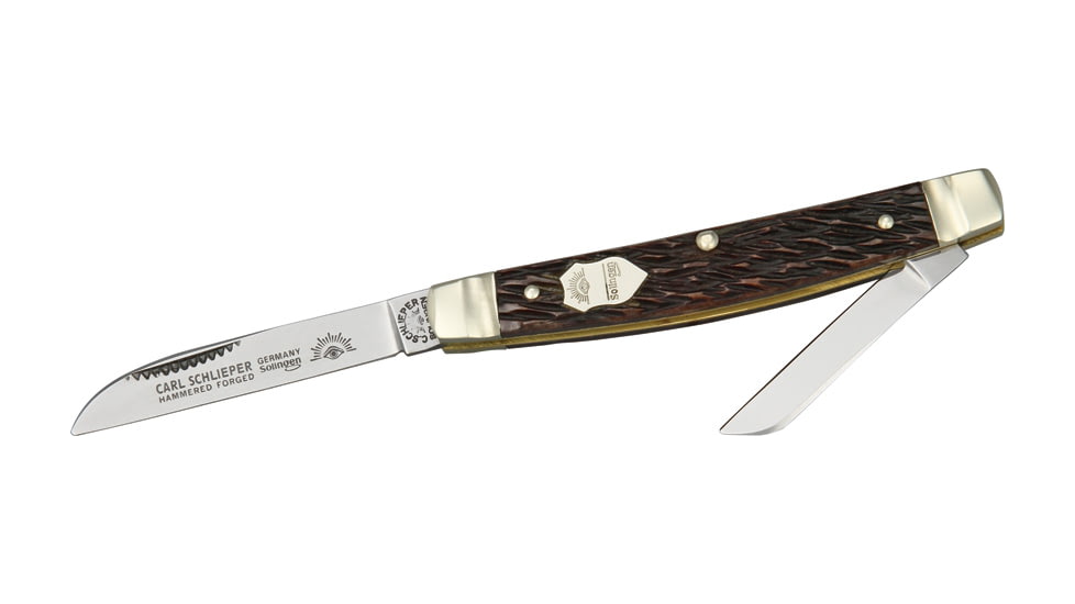 German Eye Two Blade Congress Folding Knife,Sheepsfoot/Coping Blade, Brown Jigged Bone Handle GE54B