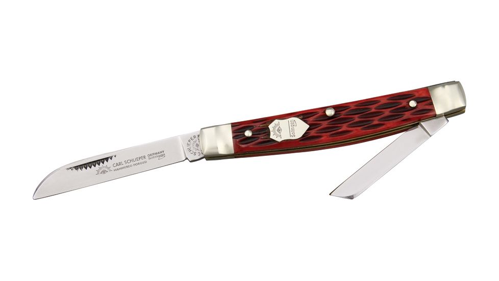 German Eye Two Blade Congress Folding Knife,Sheepsfoot/Coping Blade, Red Jigged Bone Handle GE54