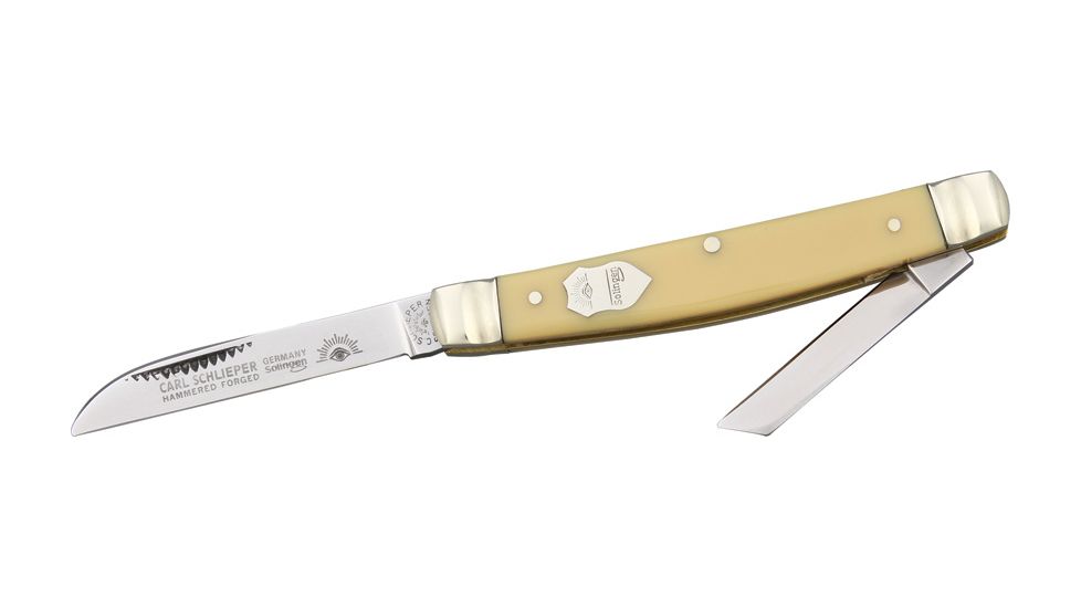 German Eye Two Blade Congress Folding Knife,Sheepsfoot/Coping Blade, Yellow Celluloid Handle GE54Y