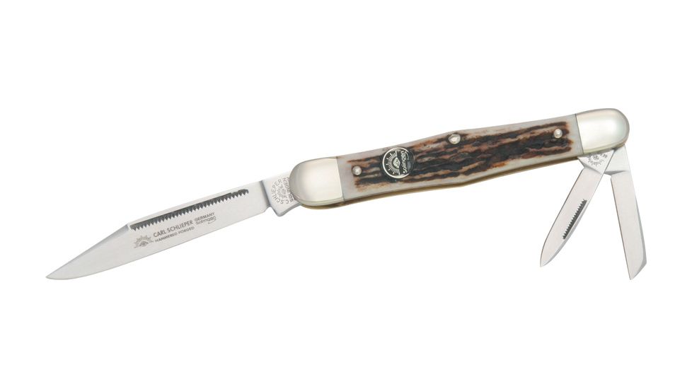 German Eye Whittler Folding Knife,Clip/Pen/Coping Blade, Genuine Stag Handle GESCDS