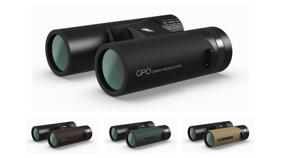 German Precision Optics GPO PASSION ED 8x32mm Hunting Binocular, Charcoal/Black, Dark Brown Earth, Deep Green, Desert Sand