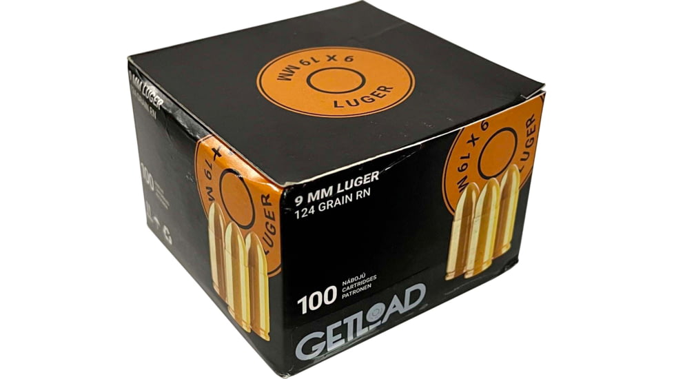 GetLoad 9mm Luger 124 grain Total Metal Jacket Brass Cased Centerfire Pistol Ammo, 100 Rounds, GETL9MMB