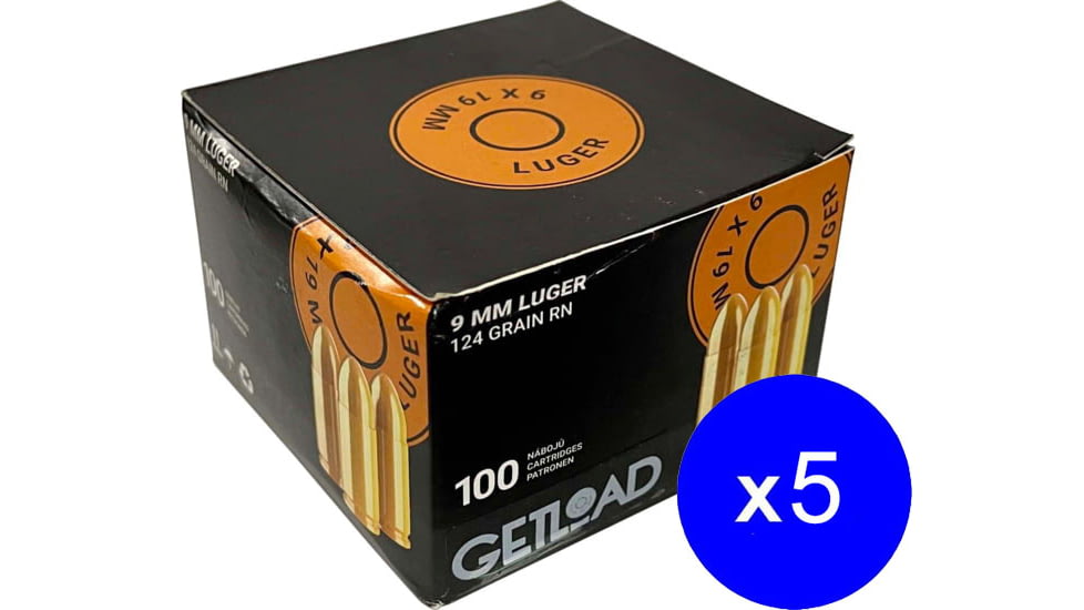 GetLoad 9mm Luger 124 grain Total Metal Jacket Brass Cased Centerfire Pistol Ammo, 500 Rounds