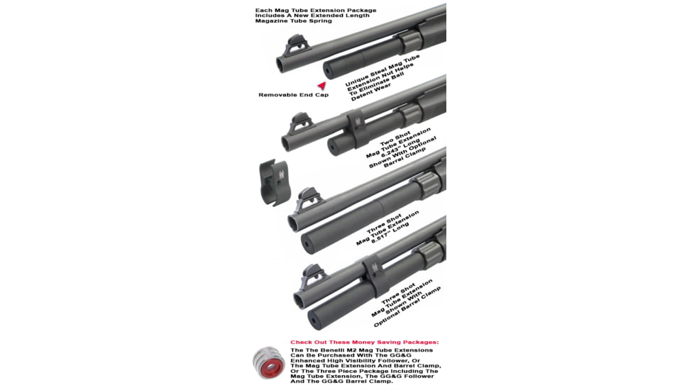 GG&amp;G Benelli M2 12ga 2-Shot Magazine Tube Extension, Black, GGG-1628-6RD