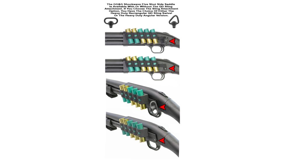 GG&amp;G Mossberg 590 Shockwave Side Saddle Shell Holder, 5-Shot, w/ The QD Sling Attachment And Angular QD Swivel, Black, GGG-2003