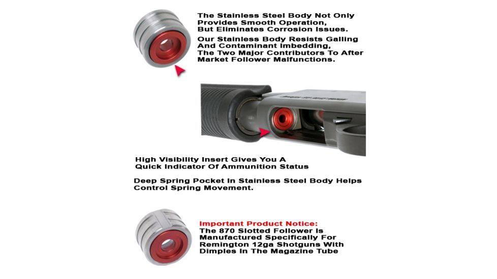 GG&amp;G Remington 870 12ga. Magazine Follower, Stainless/Red GGG-1437