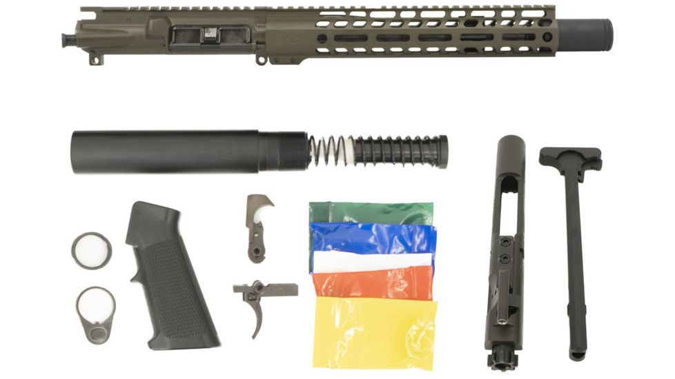 Ghost Firearms Upper Receiver, Pistol Lower Parts Kit, .300 Blackout, 10.5in, Pistol , Light HBAR Barrel, 1-8 Twist, 11in M-LOK Free Float Hand Guard, Flash Can, OD Green, GF105GFR11FCAN300OD-KIT
