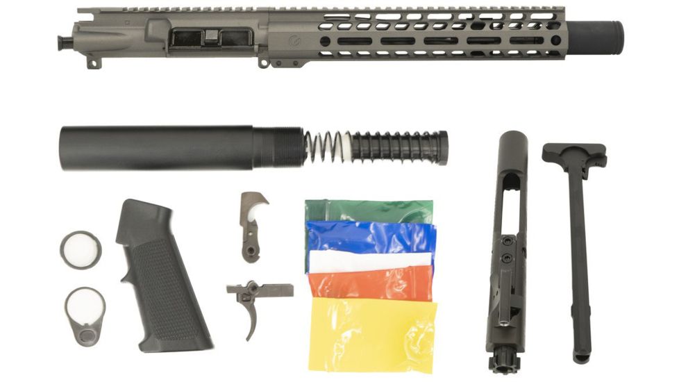 Ghost Firearms Upper Receiver, Pistol Lower Parts Kit, .300 Blackout, 10.5in Pistol, Light HBAR Barrel, 1-8 Twist, 11in M-LOK Freefloat Handguard, Flash Can, Tungsten Gray, GF105GFR11FCAN300TG-KIT