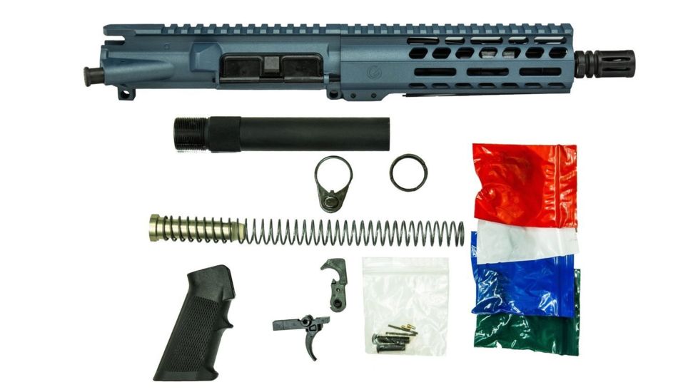 Ghost Firearms Upper Receiver, Pistol Lower Parts Kit, .300 Blackout, 7.5in, Pistol , Moly Barrel, 1-8 Twist, 7in M-LOK Free Float Hand Guard, A2 Flash Hider, Blue Titanium, GF75E7GFR300BT-KIT