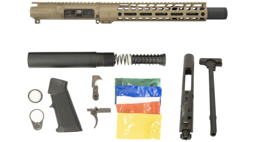 Ghost Firearms Complete Upper Receiver, Pistol Lower Parts Kit, 5.56mm, 10.5in, Carbine , 4150 M4 Barrel, 1-7 Twist, 11in M-LOK Free Float Hand Guard, Flash Can, FDE, GF105GFR11FCAN556FDE-KIT