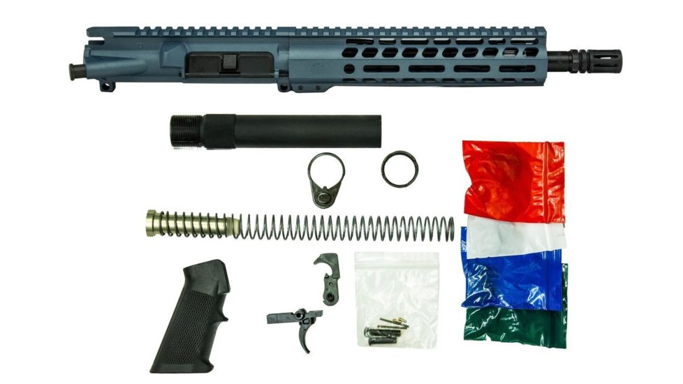 Ghost Firearms Upper Receiver, Pistol Lower Parts Kit, 5.56mm/.223, 10.5in, Carbine , Moly Barrel, 1-7 Twist, 9in M-LOK Free Float Hand Guard, A2 Flash Hider, Blue Titanium, GF105E9GFR556BT-KIT