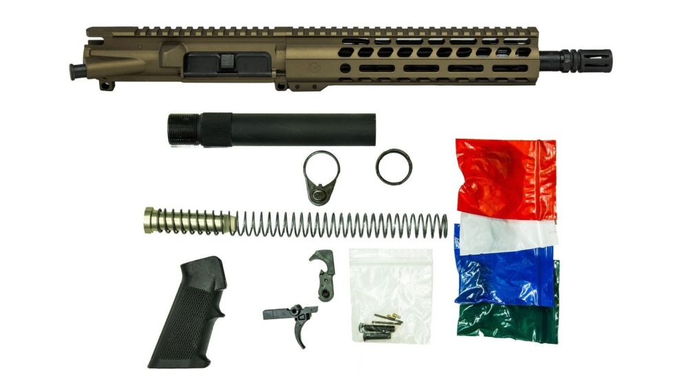 Ghost Firearms Upper Receiver, Pistol Lower Parts Kit, 5.56mm/.223, 10.5in, Carbine , Moly Barrel, 1-7 Twist, 9in M-LOK Free Float Hand Guard, A2 Flash Hider, Burnt Bronze, GF105E9GFR556BB-KIT