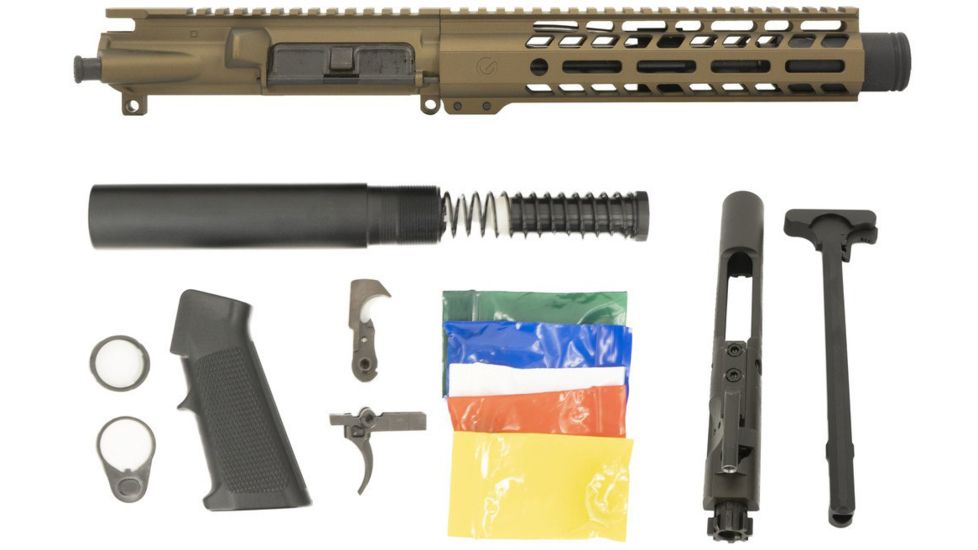 Ghost Firearms Complete Upper Receiver, Pistol Lower Parts Kit, 5.56mm, 7.5in, Pistol Length, 4150 M4 Barrel, 1-7 Twist, 9in M-LOK Free Float Hand Guard, Flash Can, Burnt Bronze, GF75GFR9FCAN556BB-KIT